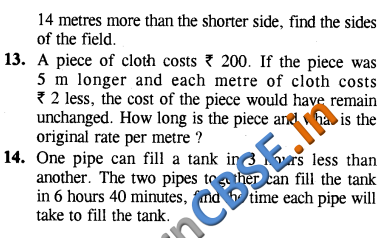  Maths Quadratic Equations CBSE Class 10 HOTS 