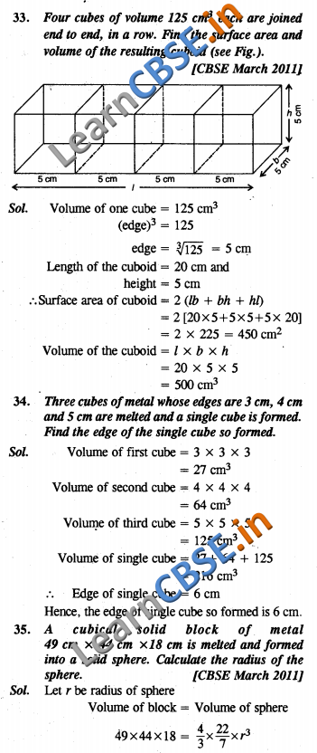 Surface Areas and Volumes NCERT Solutions For Class 10 Maths SAQ 2 Marks 01
