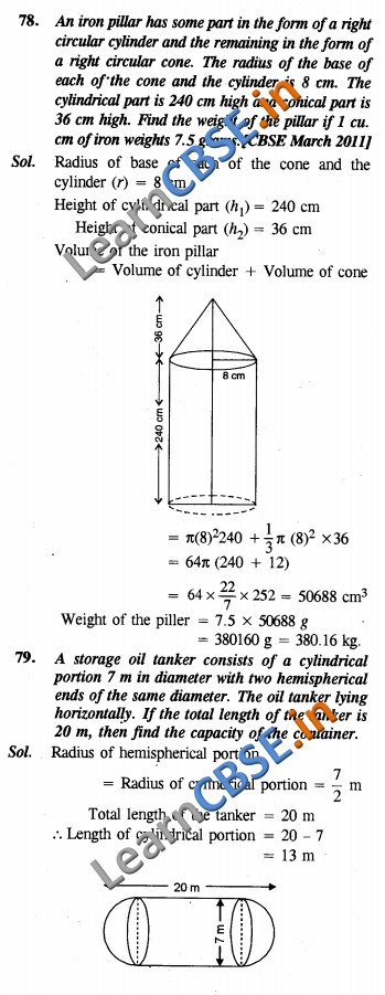  CBSE Class 10 Surface Areas and Volumes Solutions SAQ 3 Marks 02 