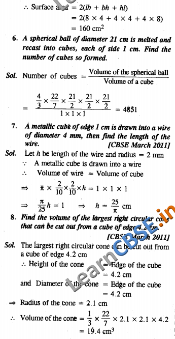 CBSE Class 10 Surface Areas and Volumes Solutions VSAQ 01