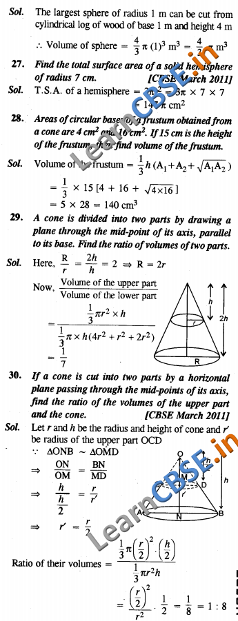 Surface Areas and Volumes NCERT Solutions For Class 10 Maths VSAQ