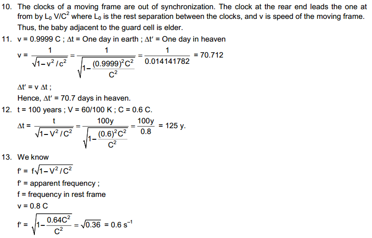 The Theory of Relativity HC Verma Concepts of Physics Solutions