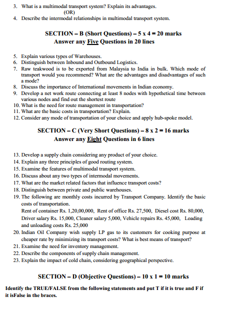  Transportation System & Logistic Management Syllabus 