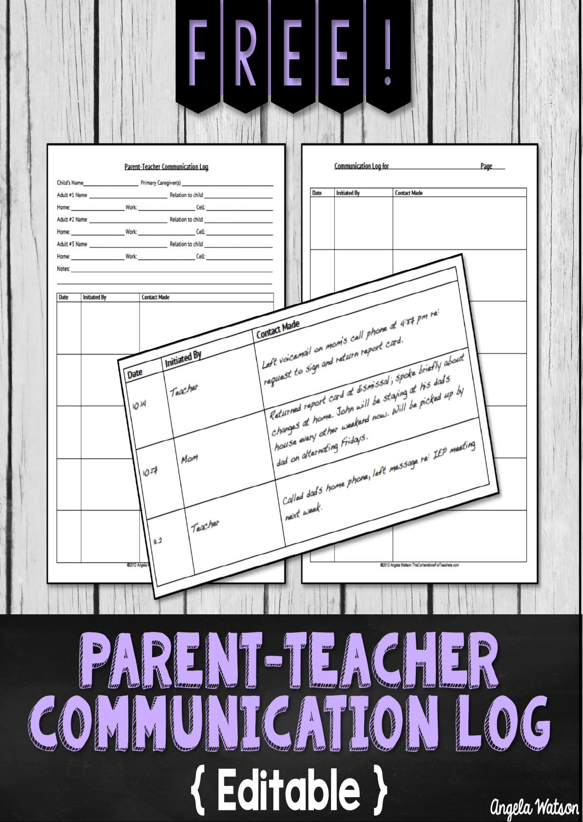FREEParentTeacherCommunicationLogFormsforDocumentingPhoneCalls-1 PDF